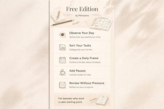 Free edition features of a productivity tool on a soft beige background