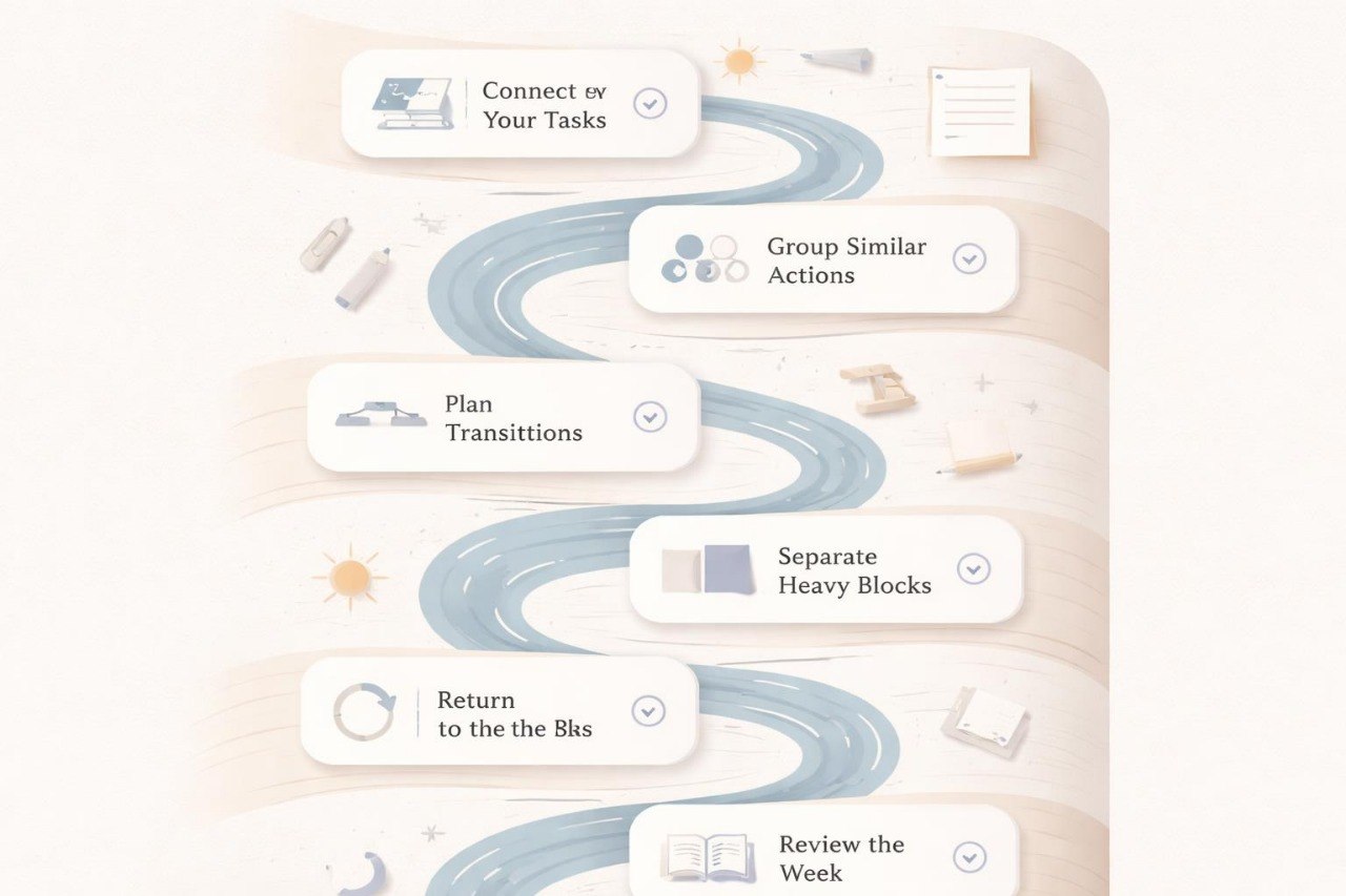Diagram with steps for task management on a light background