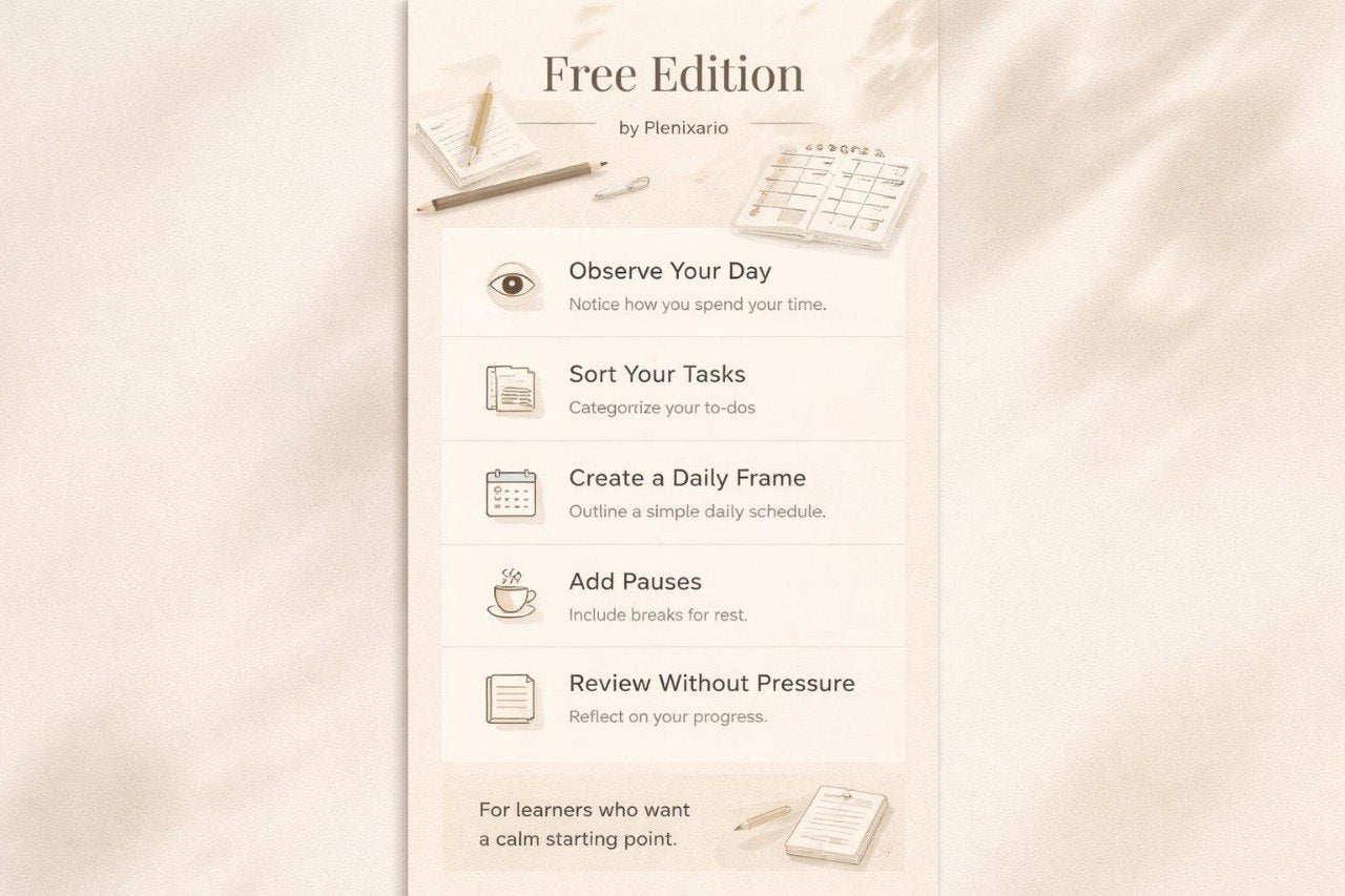 Free edition features of a productivity tool on a soft beige background