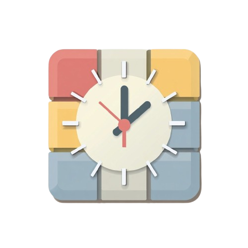 Colorful square wall clock with a white face on a white background