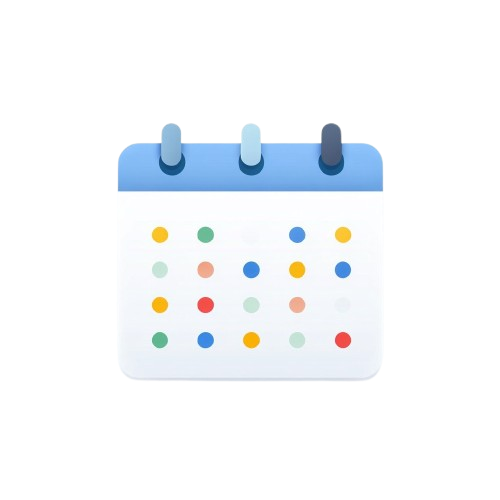 Calendar icon with colorful dots on a white background