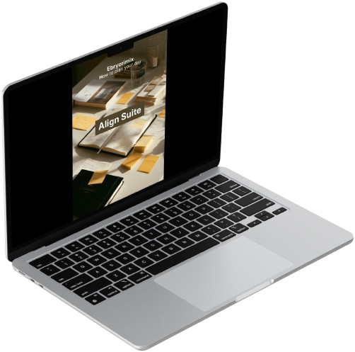 Laptop with a screen displaying 'Align Suite' on a white background